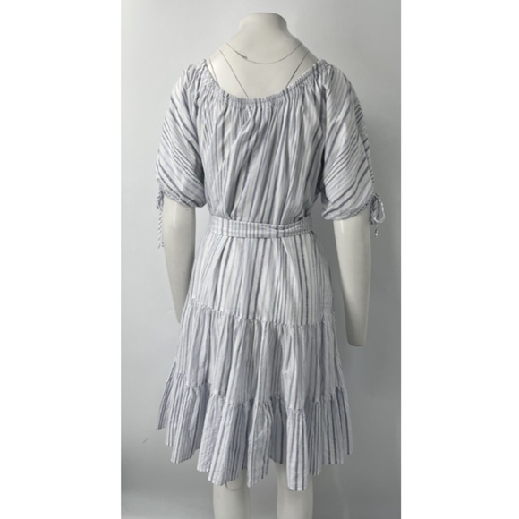 Loup Charmant Blue/White Striped Belted Tiered Cotton/Linen Dress sz M - Picture 3 of 4